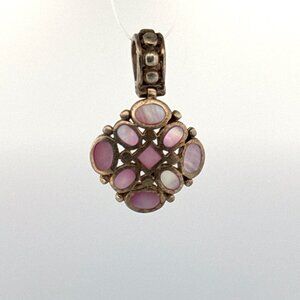 Vintage Estate Sterling Silver 925 Pink Pearl Inlay Pendant 7.3g No Chain